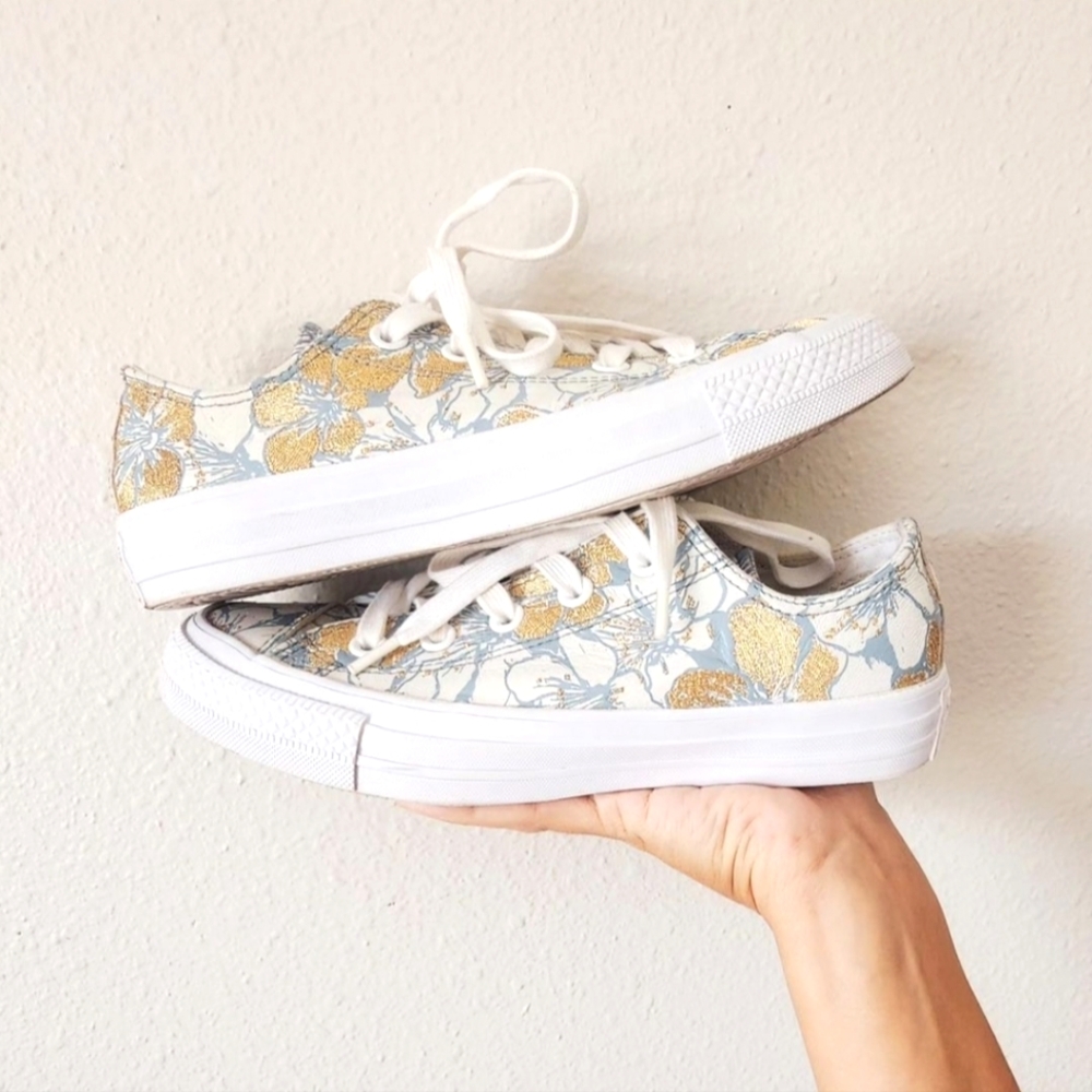 CONVERSE x Patbo leather floral metallic gold Chuck Taylors SIZE 6 womens